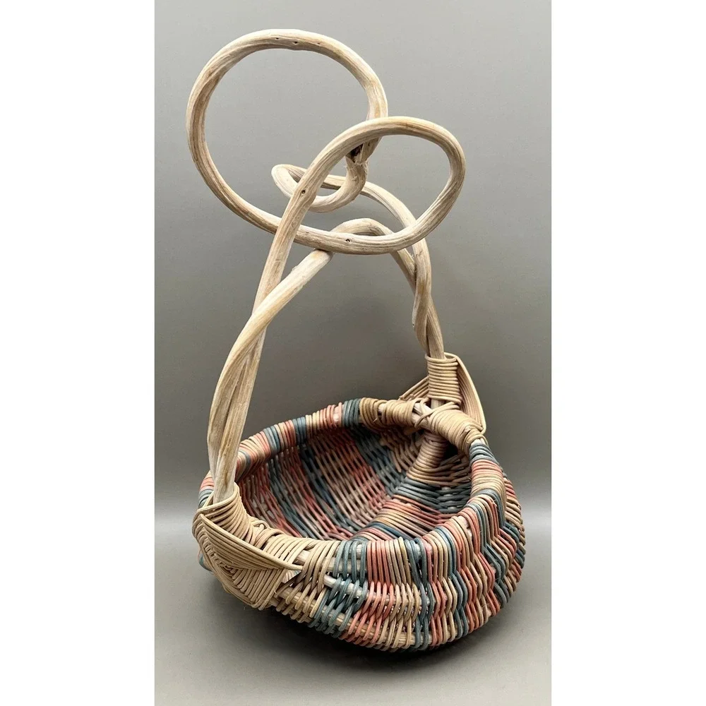 Handwoven Wicker Buttocks Basket Twisted Vine‎ Handle Boho Decor 9